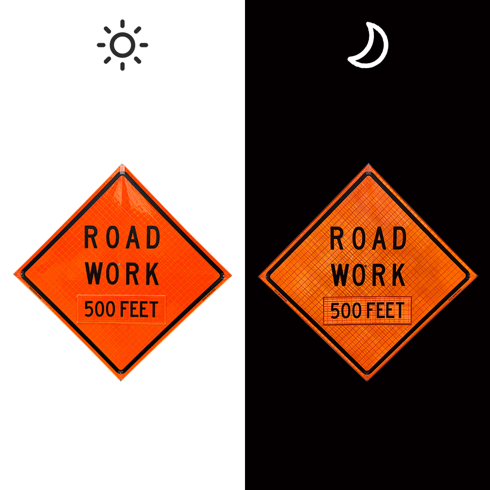 48 Inch Reflective Road Work 500 Feet Roll Up Traffic Sign | Prismatic ...