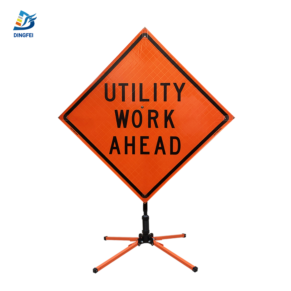 36 Inch Reflective Utility Work Ahead Roll Up Traffic Sign | Prismatic ...